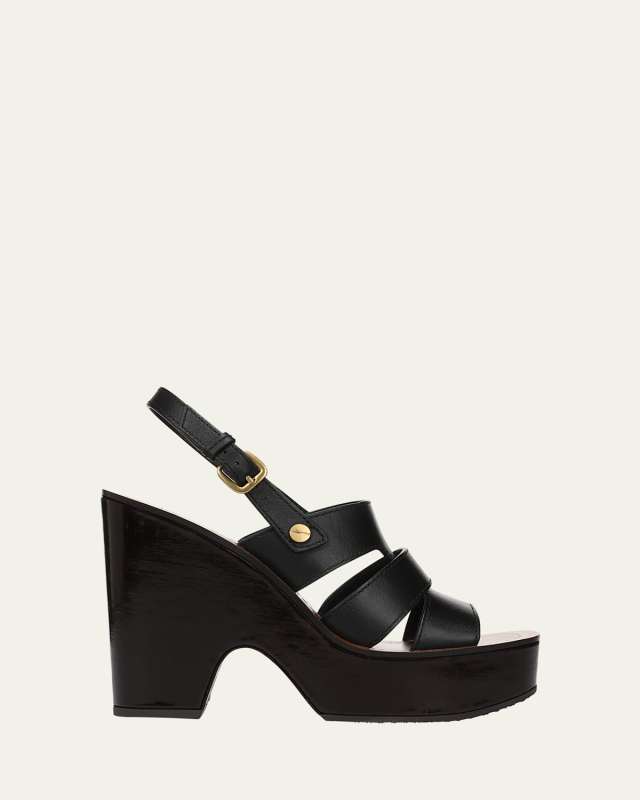Peony Leather Slingback Platform Sandals